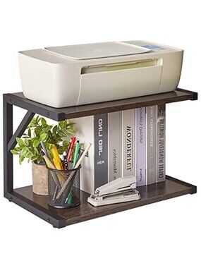 Printer Stand Desk Organizer 2 Tier Shelf Storage Wood Metal Desktop Rack